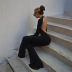 solid color round neck long-sleeved backless slim micro-flared jumpsuit NSJYF134182