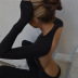 solid color round neck long-sleeved backless slim micro-flared jumpsuit NSJYF134182
