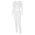long sleeve high waist tight round neck solid color top and pant set NSBDX133129