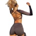 long-sleeved tight backless drawstring cross strappy solid color top and shorts suits NSBDX133131