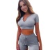 zipper solid color round neck high waist tight short-sleeved tops and pants suit NSBDX133136