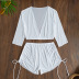 mid-sleeve deep v high waist drawstring solid color see-through swimming two-piece suit NSOLY133145