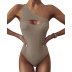 single-shoulder sleeveless hollow slim solid color one-piece swimsuit NSLRS133149