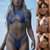 hanging neck wrap chest high waist solid color/color matching bikini two-piece set NSLRS133150