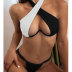 hanging neck wrap chest high waist solid color/color matching bikini two-piece set NSLRS133150