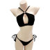 conjunto de dos piezas de bikini de color sólido de cintura alta con escote cruzado en el pecho sin espalda NSLRS133151