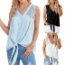 breasted solid color V-neck sleeveless lace-up hollow solid color vest NSFH133157