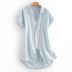 short-sleeved loose lapel long breasted denim shirt NSFH133159