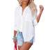 camisa suelta de jacquard de manga larga con solapa de color liso y botones de gasa NSFH133161