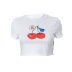 Round Neck Short Sleeve slim short Cherry Print T-shirt NSSWF133176
