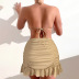 hanging neck backless wrap chest high waist slim solid color vest and skirt set NSSWF133179