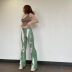 casual printing high waist slim flared trousers NSSWF133181