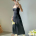 backless suspender low-cut slim long Solid color dress NSSSN133185