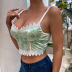 lace print stitching suspender low-cut short vest NSHLN133215