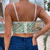 lace print stitching suspender low-cut short vest NSHLN133215