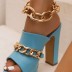 metal chain wide one-word open toe high-heeled slippers NSCRX133221