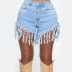 tassel high waist straight slim solid color denim shorts NSWL133238