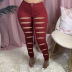 hole high elastic slim high waist solid color jeans NSWL133239