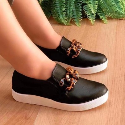 Round Toe Chain Decoration Casual Flat Shoes NSCRX133218