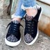 leopard print casual lace-up round toe flat-heeled sneakers NSJJX133286