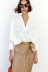 Hollow Embroidery Loose v neck long sleeve solid color Shirt NSAM133299