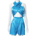 cross wrap chest hanging neck high waist solid color satin vest and shorts suit NSHLJ133323
