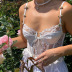 Chaleco de encaje de color sólido con cordones y espalda descubierta con costuras de flores NSSSN133338