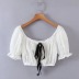 Square Neck Lace-up Slim puff sleeve hollow short solid color top NSXDX133343
