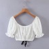 Square Neck Lace-up Slim puff sleeve hollow short solid color top NSXDX133343