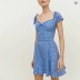 Square neck short sleeve slim A-line ruffled floral dress NSXDX133348