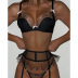 wrap chest high waist bow solid color mesh perspective underwear three-piece suit NSRBL133356