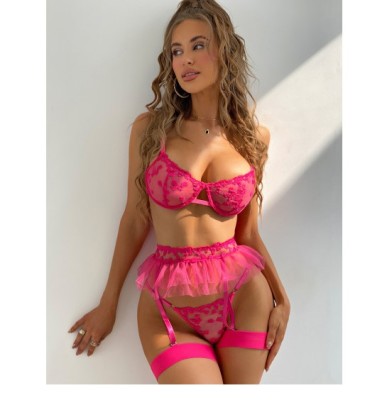 Embroidered Wrap Chest Sling High Waist Solid Color Underwear Three-piece Set NSRBL133353