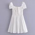 square neck puff sleeves lace-up A-line solid color dress NSAM133368