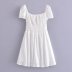 square neck puff sleeves lace-up A-line solid color dress NSAM133368