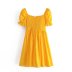hollow embroidery square neck puff sleeve solid color dress NSAM133371
