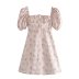 square neck puff sleeves lace-up floral printed dress NSAM133378