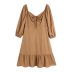  Lace-Up mid-sleeve low-cut slim solid color Dress NSAM133383