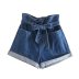 loose high waist lace-up pocket solid color denim shorts NSAM133385