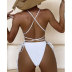 high waist cross sling backless lace-up v neck solid color one-piece swimsuit NSLRS133389