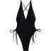 high waist cross sling backless lace-up v neck solid color one-piece swimsuit NSLRS133389