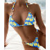 hanging neck wrap chest rings floral bikini two-piece set NSLRS133392