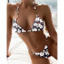 hanging neck wrap chest rings floral bikini two-piece set NSLRS133392