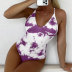 printed cross sling backless lace-up one-piece swimsuit NSLRS133393