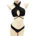 conjunto de dos piezas de bikini de color sólido con cordones y espalda descubierta con cuello colgante NSLRS133394