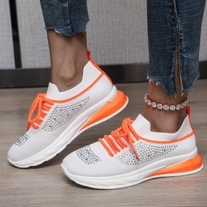 Flying-woven Breathable Rhinestone Flat Lace-up Sports Shoes NSJJX133405