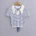 Short Sleeve lapel lace-up slim Striped Knit T-Shirt NSXDX133429