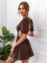round neck backless puff sleeve lace-up slim solid color dress NSJKW133442