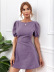 round neck backless puff sleeve lace-up slim solid color dress NSJKW133442