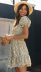 puff sleeve square neck stretch lace-up waist floral dress NSJKW133445