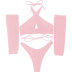 Conjunto de dos piezas de bikini de color liso con cordones en el pecho y cuello colgante con cubremangas NSLRS133454